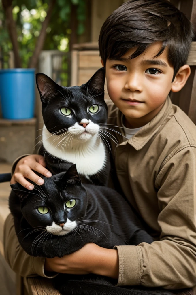 A boy with cat