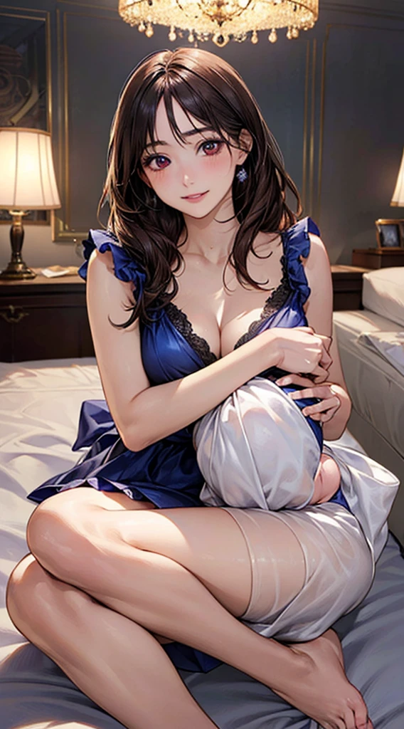 ((Perfect Anatomy, Anatomically correct, Very detailed肌)), 1 Girl, Japanese, , (Ultra-oily, lustrous skin with attention to detail:1.1), Take in the view, Adorable smile,
Beautiful Hair, Beautiful Face, Beautiful attention to detail, (Mid-length hair:1.4, Messy Hair:1.2),, Baby Face,
Beautiful clavicle, Beautiful body, Beautiful breasts, Beautiful thighs, Beautiful feet,
((silk baby doll)),
(Beautiful views), Hotel room, bed,
(8k, Highest quality, Masterpiece:1.2, Very detailed), (Realistic), Beautiful art, Visual Arts, Depth of written boundary, Cinema Lighting, ,