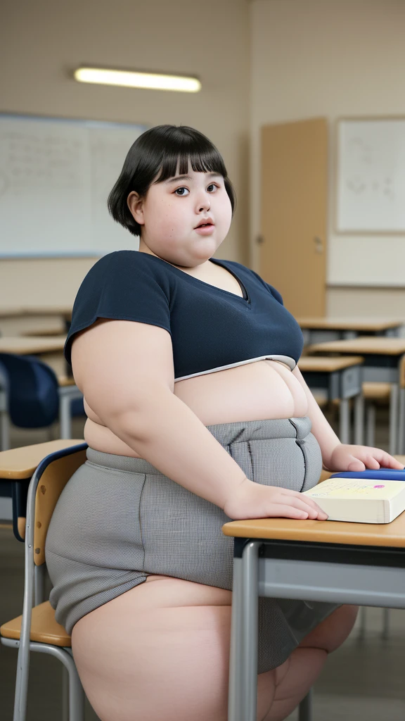 a fat  obese ,chubby overweight ,young fat girl in ,cute plump schoolkid,heavy set young girl,thick  student,extremely obese young female student,very fat and heavy young girl,stout short haired girl in school,chubbychild in classroom,cute pudgy young student