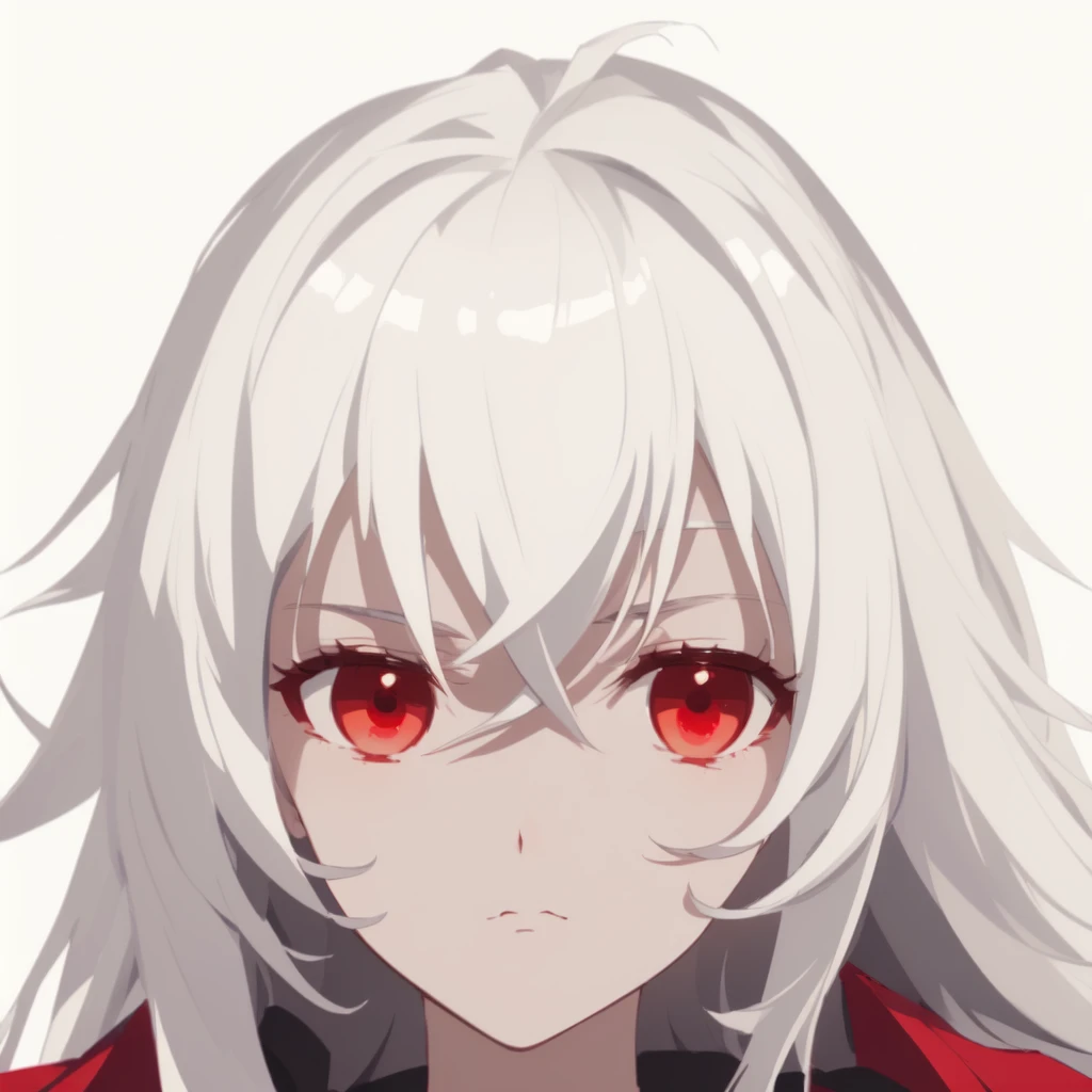 masterpiece, best quality, comic, girl, right profile, long hair, white hair, expressionless, red eyes, avatar, sad, ahoge,