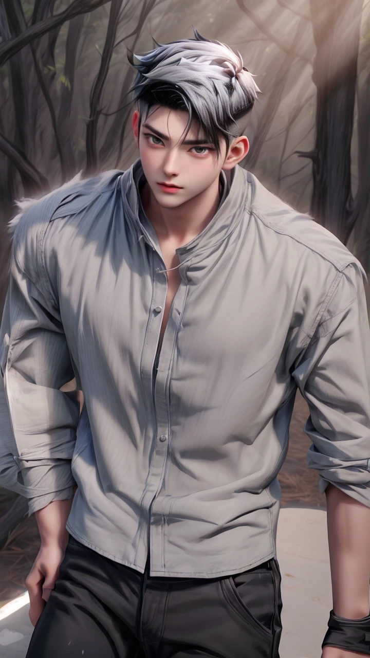 masterpiece, 1boy, young, handsome, black hair, undercut hair, perfect face, detailed eyes and face, black eyes, clean shaved, muscular, capturing a rural atmosphere, dynamic lighting, unreal engine 5
