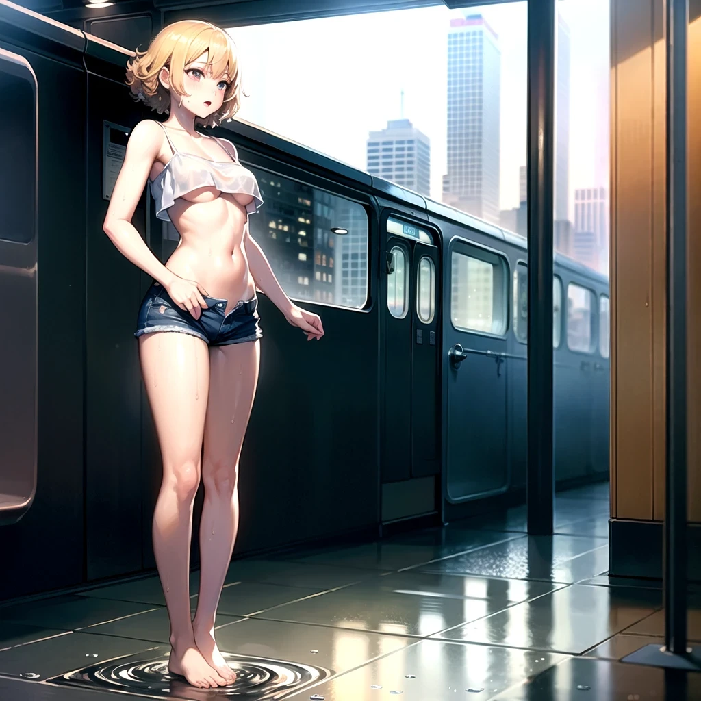 ボロボロのcamisole,Torn clothes(camisole),(Underboob),Damage shorts,Tattered shorts,Open button