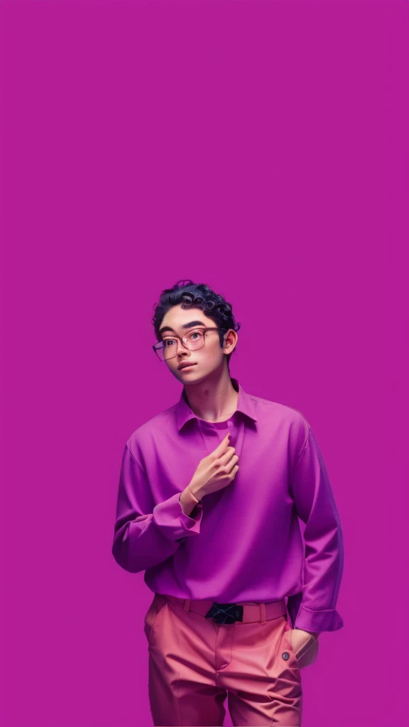 man, glasses, curly hair, purple shirt, Manga Background