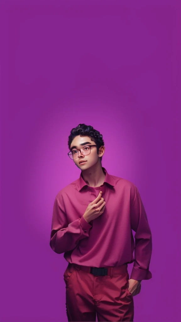 man, glasses, curly hair, purple shirt, Manga Background