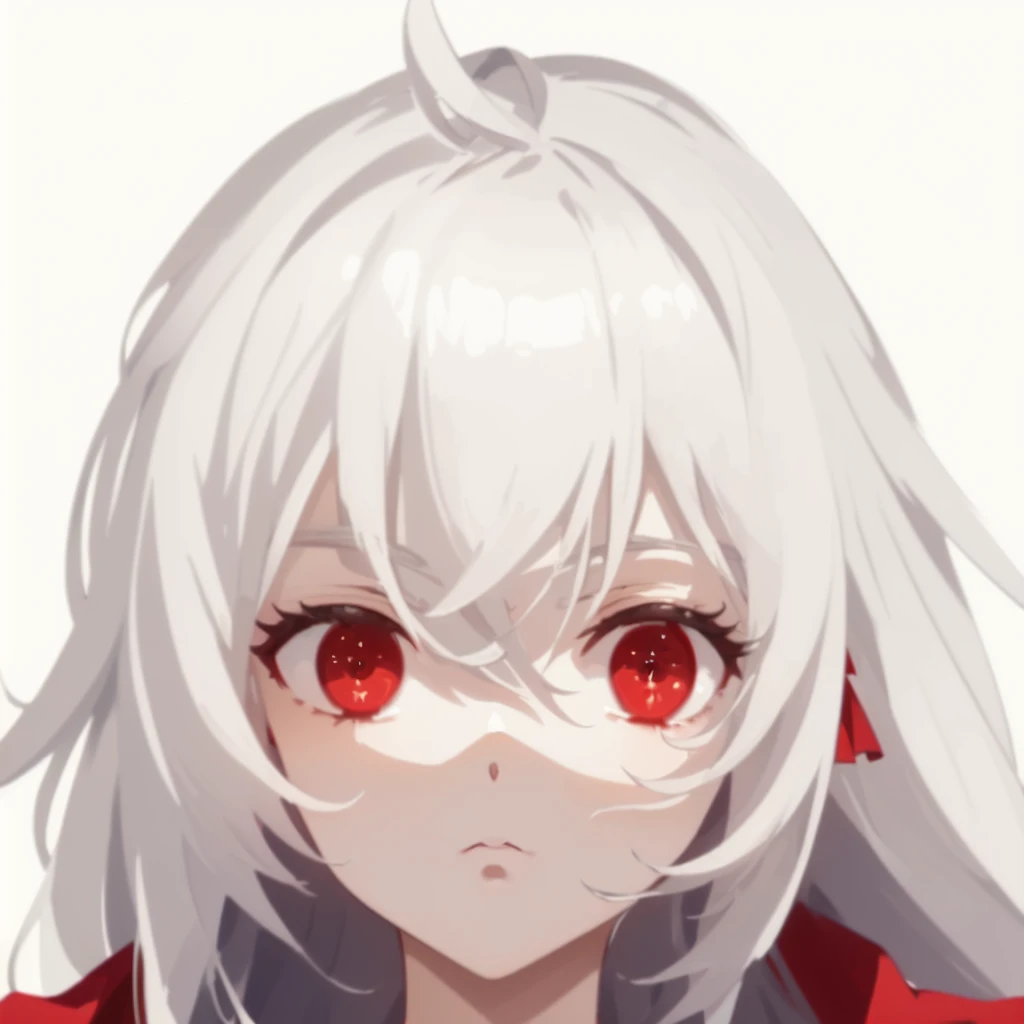 masterpiece, best quality, comic, girl, right profile, long hair, white hair, expressionless, red eyes, avatar, ahoge, 