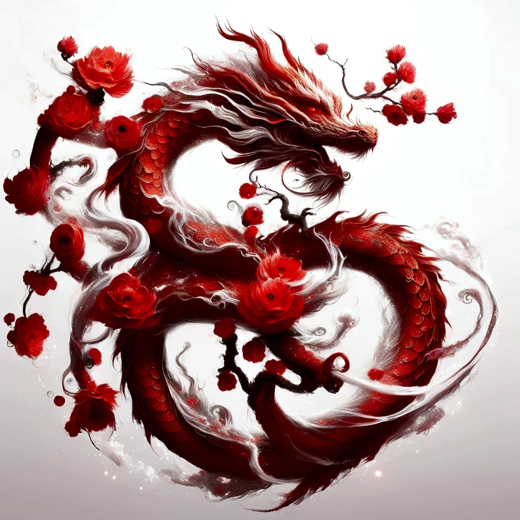 there is a red dragon with white flowers on it, majestic japanese dragon, dragon art, a red dragon, red dragon, china silk 3d dragon, chinese dragon, chinese dragon concept art, smooth chinese dragon, dragon design language, by Kano Tan'yū, a dragon, by Li Kan, dragon, detailed digital 3d art, phoenix dragon