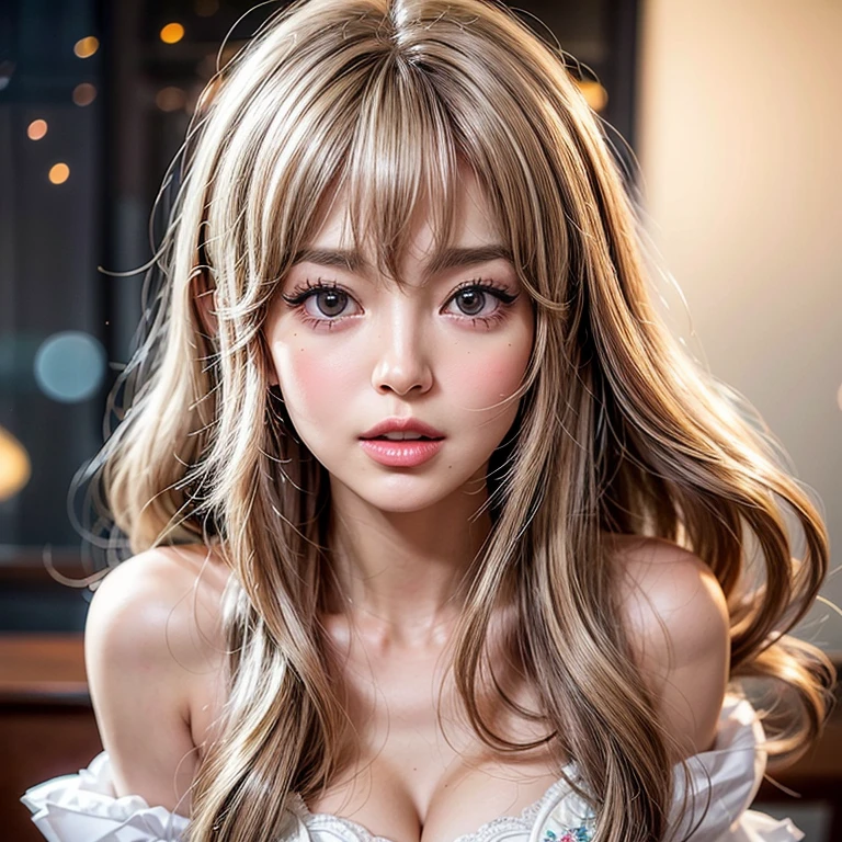NSFW, 8k, High-level, absurd, masterpiece, best quality, primitive, very detailed CG, very detailed wallpaper, perfect lighting, Extremely detailed (((The personifying " Farrah Fawcett Majors " as a Little Girl))), MysticSight, Tyndall effect, Tyndall scattering, (Studio gray background with (Overflowing oodles Dazzling RainbowColorParticles (BokeH))), (RoundlyButts, ThighGap), (Exposed:0.4), (Assfocus with looking ahead), BREAK (NOGIZAKA face variations) Extremely Detailed very KAWAII face variations, perfect ???????, Childish, captivating gaze, elaborate detailed Eyes with (sparkling highlights:1.28), long eyelashes、Glossy RED Lips with beautiful details, Coquettish tongue, Rosy cheeks, Radiant PearlSkin with clear transparency . { (Dynamic LifeLike expressions:1.4) | :d) }, (large eyes:-1) .
