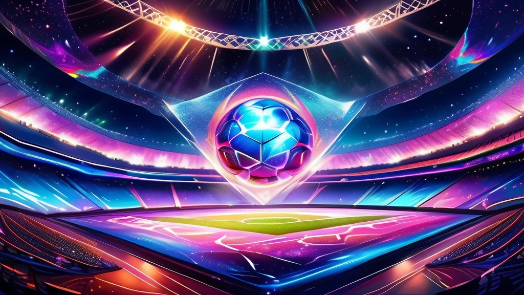 (Illustration of a space soccer field with intricate details for playing soccer:1.3))), Movie angle, (Holographic style illusion with intricate details:1.2), Stunning fiber optic light painting and alcohol ink masterpieces, Dark fantasy and flame harmony, It exudes a vivid and fascinating atmosphere of obscura., Breathtaking beauty, Incredible realism, Realistic and skilled craftsmanship, Exquisite detail and perfect quality, A true work of art, Ultimate quality and resolution, A sophisticated masterpiece with high contrast, (Incredibly detailed paintwork:1.3), ((Delicate and intricate paint strokes:1.2)), Ultra-Realistic Details, (((The depth and dimension of this masterpiece:1.3))), Amazing details, (((Beautiful brushwork:1.3))),