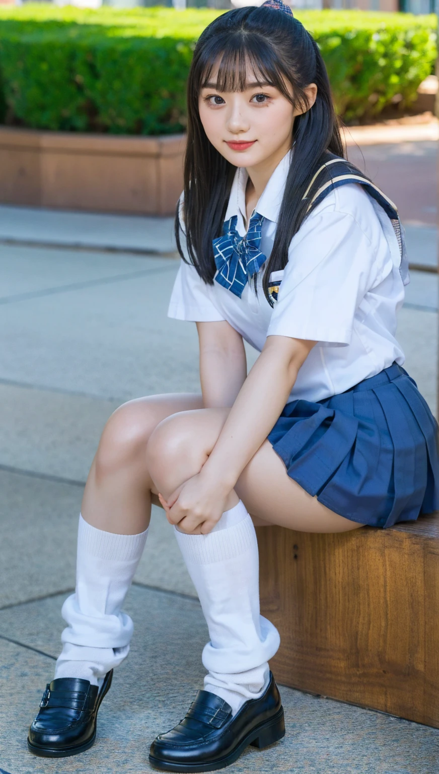 (photorealistic:1.4), best quality, masterpiece, raw 32k photo, (extremely detailed japanese beautiful girl), (extremely detailed eyes:1.2),(baby face), (cute face:1.2), ultra-detailed, ultra high res, amazing, BREAK,sitting,
(school uniform:1.5),detailed school girl, (disneyland:1.3), beautiful detailed girl, bangs, cute face, miniskirt,((baggysocks))