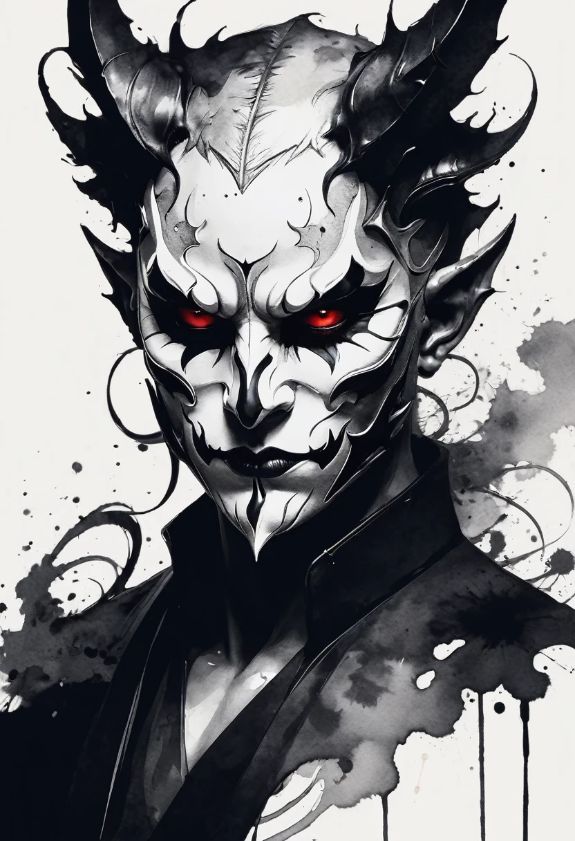 ink,demon with mask,ink,Smudge,Line outline,ink stain,Ink stains