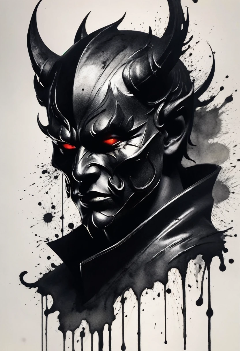 ink,demon with mask,ink,Smudge,Line outline,ink stain,Ink stains