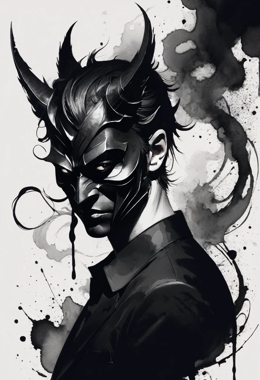 ink,demon with mask,ink,Smudge,Line outline,ink stain,Ink stains
