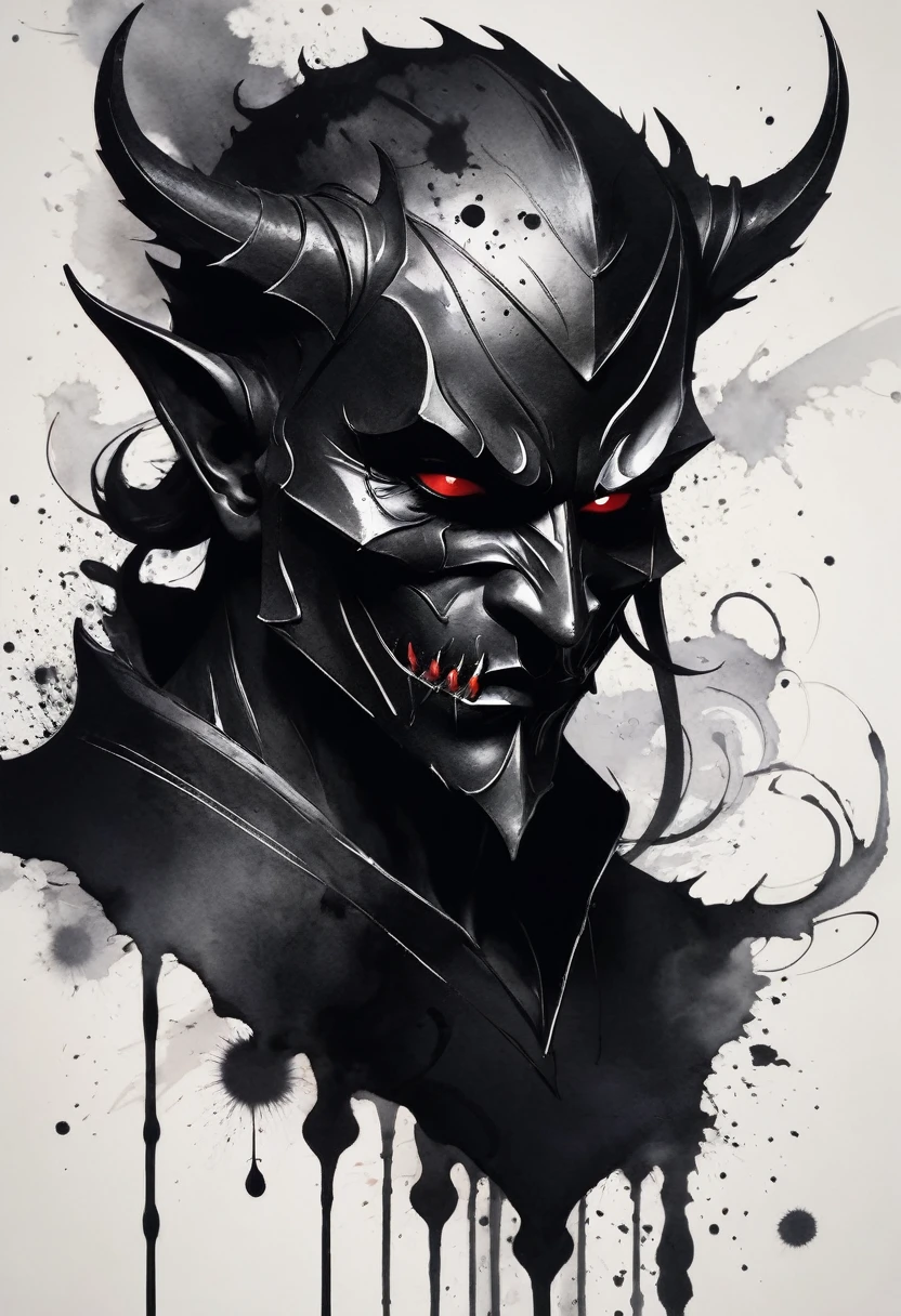 ink,demon with mask,ink,Smudge,Line outline,ink stain,Ink stains