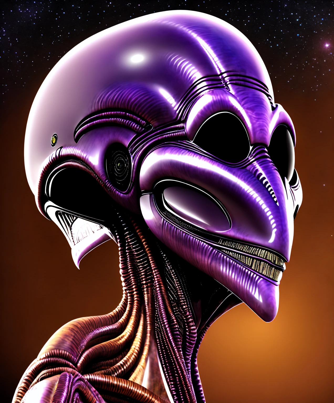 alien extraterrestrial persons exotic aliens purple amber cosmic scenery landscape full face portrait
