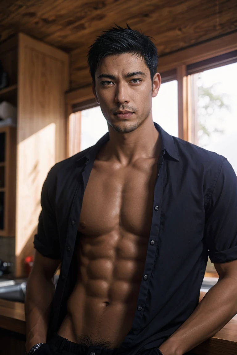 shot by Sony a7 IV Mirrorless Camera, natural light, analog film photo, Kodachrome ,Handsome Aomine Daiki