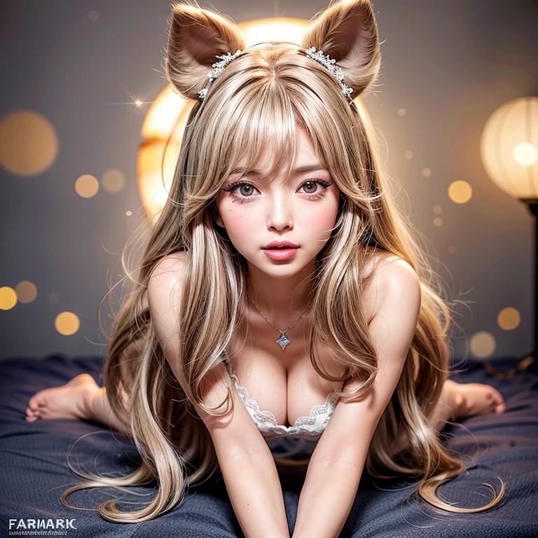 NSFW, 8k, High-level, absurd, masterpiece, best quality, primitive, very detailed CG, very detailed wallpaper, perfect lighting, Extremely detailed (((The personifying " Farrah Fawcett Majors " as a ))), MysticSight, Tyndall effect, Tyndall scattering, (Studio gray background with (Overflowing oodles Dazzling RainbowColorParticles (BokeH))), (RoundlyButts, ThighGap), (Exposed:0.4), (Assfocus with looking ahead), BREAK (NOGIZAKA face variations) Extremely Detailed very KAWAII face variations, perfect anatomy, Childish, captivating gaze, elaborate detailed Eyes with (sparkling highlights:1.28), long eyelashes、Glossy RED Lips with beautiful details, Coquettish tongue, Rosy cheeks, Radiant PearlSkin with clear transparency . { (Dynamic LifeLike expressions:1.4) | :d) }, (large eyes:-1) .