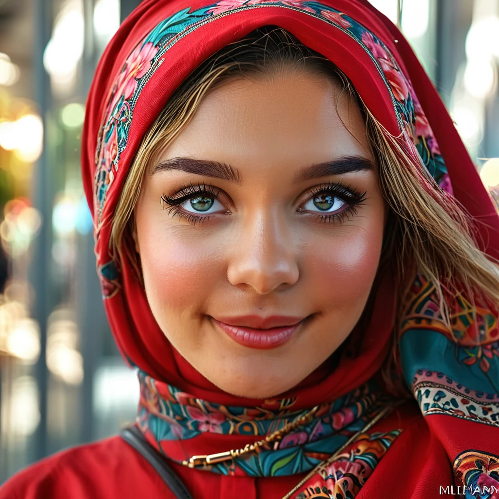 POTRAIT CLOSE UP ZOOM SHOT. ( a russian girl ((wearing tight red pastel floral malay gamis with closed hijab)), simple diamond necklace, ((closed clothes), ((polite clothes)), (( multiple sex body pose))  holding lv handbags. (photo realistic:1.4), (hyper realistic:1.4), (realistic:1.3), (smoother lighting:1.05), (increase cinematic lighting quality:0.9), 32K, 1 busty girl, 20yrs girl, hourglass body. realistic lighting, backlighting, her face shines with passionately agony orgasm. mouth opened was wide, revealing a row of neat white teeth. Her ((seductive eyes)) shone brightly, glowing with genuine happinesd. Her red cheeks added to her radiant face, making anyone who looking it full of lust.light on face, ray trace, (brightening light:1.2), (Increase quality:1.4), (best quality real texture skin:1.4), finely detailed eyes, finely detailed face, finely quality eyes, (tired and sleepy and satisfied:0.0), face closeup,, (Increase body line mood:1.1), (Increase skin texture) in front of  Apple store switch mall , Background