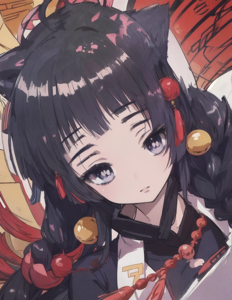 a girl, black long hair, manga style by Torii Kiyomasu, old chinese temple background, anime aesthetic, official anime art, highly detailed, 8k, photorealistic, masterpiece, dramatic lighting, beautiful detailed eyes, beautiful detailed lips, extremely detailed face, long eyelashes, elegant pose, dynamic composition, hanfu, chinese