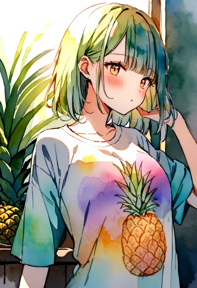 Watercolor t-shirt design, pineapple
