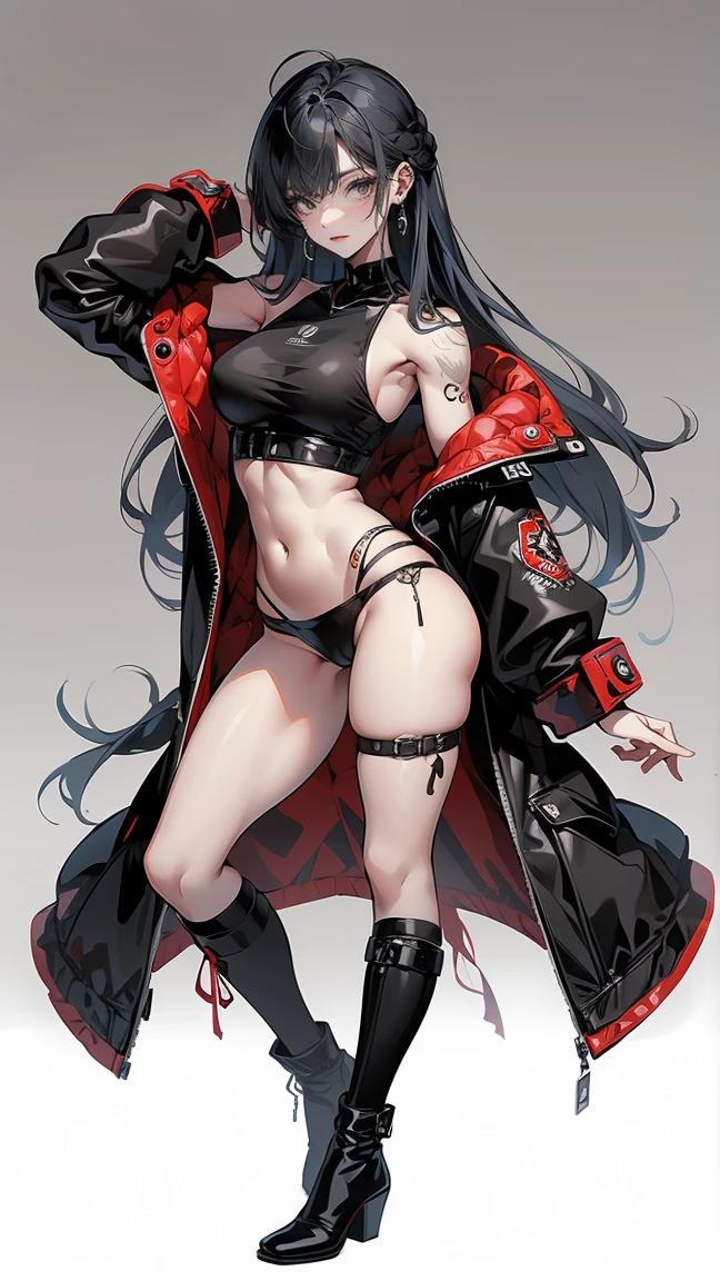 Highest quality、masterpiece、8k、Realistic、超High resolution、Very delicate and beautiful、High resolution、Muscle Girl、Perfect female body、Beautiful woman、Mature Woman、Blue Hair、long hair、Six Pack、One tattoo、Earrings、Toned body、big 、Black military uniform、Tank top、I can see your belly、Luxurious clothing、boots、cigarette、Wild Pose、Full body emphasis、Simple Background