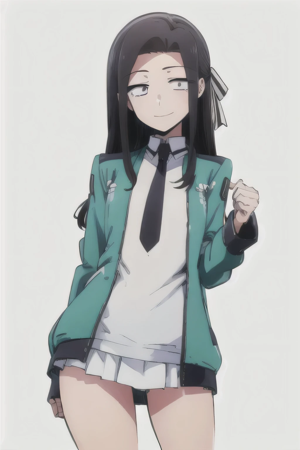 One, 1 Girl, I look at the viewer, 2d, anime, anime coloring, (Solid white background:1.3), Saegusa monkey, , jacket, tie, I look at the viewer, smile