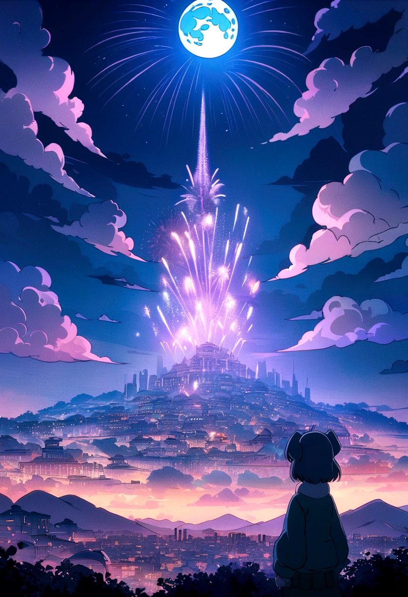 eid mubarak, glazing arab city, night, moon shape, clouds, fireworks in the sky, anime vibes, lofi artstyle, anime style 4 k, anime aesthetic, nightcore, lofi feel, lofi art, anime art wallpaper 4 k, anime art wallpaper 4k, anime wallpaper 4 k, anime wallpaper 4k, lofi vibes