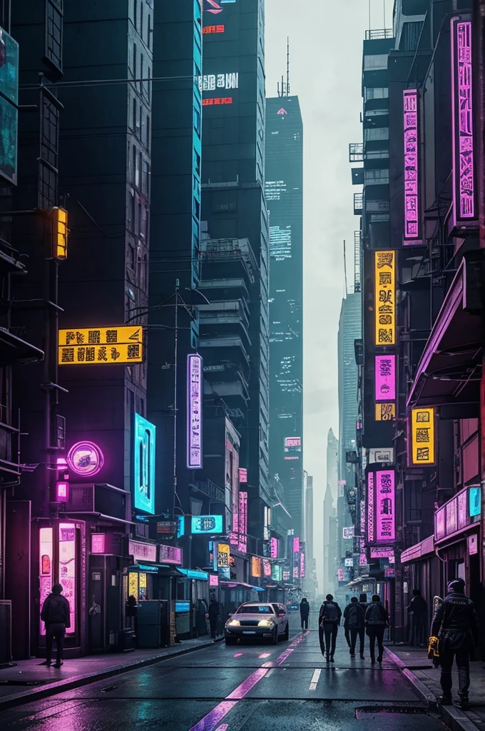 creating a map of a cyberpunk city that includes some notable buildings. In the map, there is an old courier station next to a mini bar. From the courier station, you can head in two directions: towards the main street and towards the underground train station. After the main street, there is a small alley that leads to an old apartment, which still fits the cyberpunk aesthetic.