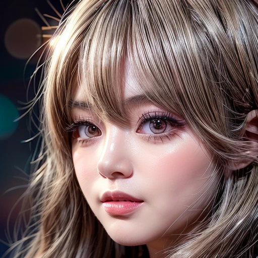 NSFW, 8k, High-level, absurd, masterpiece, best quality, primitive, very detailed CG, very detailed wallpaper, perfect lighting, Extremely detailed (((The personifying " Farrah Fawcett Majors " as a Little Girl))), MysticSight, Tyndall effect, Tyndall scattering, (Studio gray background with (Overflowing oodles Dazzling RainbowColorParticles (BokeH))), (RoundlyButts, ThighGap), (Exposed:0.4), (Assfocus with looking ahead), BREAK (NOGIZAKA face variations) Extremely Detailed very KAWAII face variations, perfect anatomy, Childish, captivating gaze, elaborate detailed Eyes with (sparkling highlights:1.28), long eyelashes、Glossy RED Lips with beautiful details, Coquettish tongue, Rosy cheeks, Radiant PearlSkin with clear transparency . { (Dynamic LifeLike expressions:1.4) | :d) }, (large eyes:-1) .