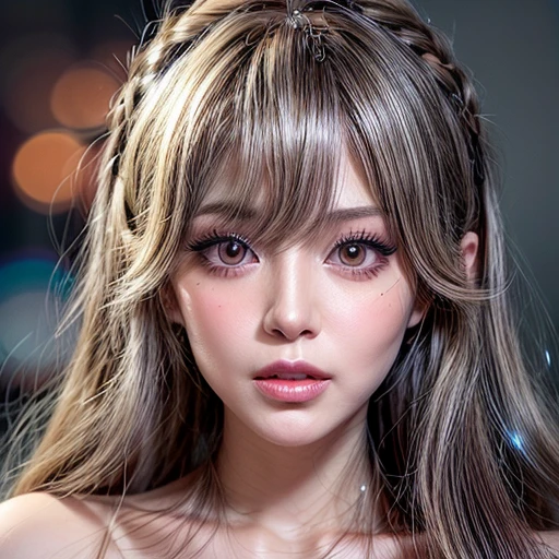 NSFW, 8k, High-level, absurd, masterpiece, best quality, primitive, very detailed CG, very detailed wallpaper, perfect lighting, Extremely detailed (((The personifying " Farrah Fawcett Majors " as a ))), MysticSight, Tyndall effect, Tyndall scattering, (Studio gray background with (Overflowing oodles Dazzling RainbowColorParticles (BokeH))), (RoundlyButts, ThighGap), (Exposed:0.4), (Assfocus with looking ahead), BREAK (NOGIZAKA face variations) Extremely Detailed very KAWAII face variations, perfect anatomy, Childish, captivating gaze, elaborate detailed Eyes with (sparkling highlights:1.28), long eyelashes、Glossy RED Lips with beautiful details, Coquettish tongue, Rosy cheeks, Radiant PearlSkin with clear transparency . { (Dynamic LifeLike expressions:1.4) | :d) }, (large eyes:-1) .
