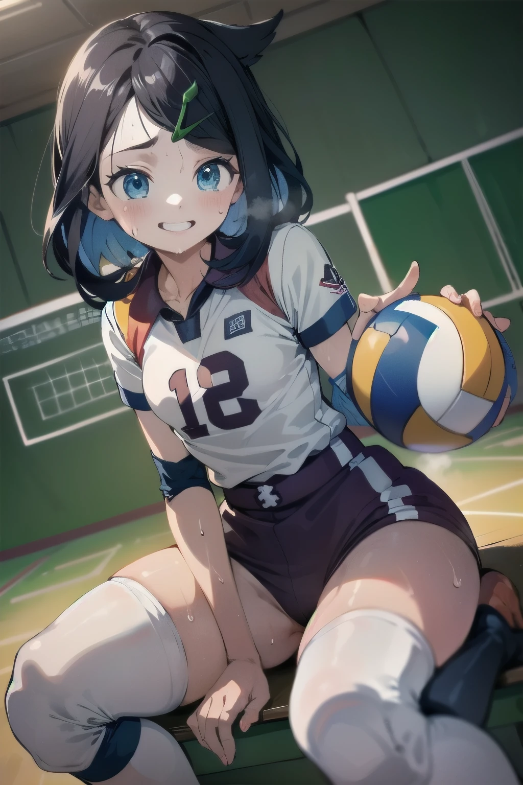 unity 8k wallpaper, Anatomically correct, (((masterpiece))), (((Highest quality))), (((Super detailed))), (((High resolution))), ((The ultimate cuteness)), Perfect hands, Perfect Fingers, (((Excellent anatomy))), Beautiful face in every detail, Shiny Hair, (((fix))), (Potbelly), (Curvy), Medium chest, ((Thick thighs)), (((alone))), ((Captivating smile)), (((blush))),
break, (((sit astride the perfectly spherical shape 6-inch volleyball))), (((Spanning a perfectly spherical 6" volleyball))), (((Perfect sphere 6" volleyball fits perfectly crotch))), break, (((Rub the Perfect sphere 6" volleyball against crotch))),
break, (Collared volleyball uniforms), No sleeve, ((Bloomers)), ((Knee pads)), With pussy juice soaked in, (Elbow pads), (((Sweat))), (((covered in Sweat))), ((Take a deep breath)), volleyballコートで, indoor, Lighting, View Viewer, whole body, (Voice of the Heart)