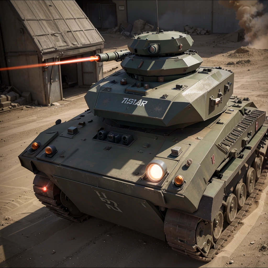 A tank is marked with a laser and a missile is heading towards the laser marked on the tank.