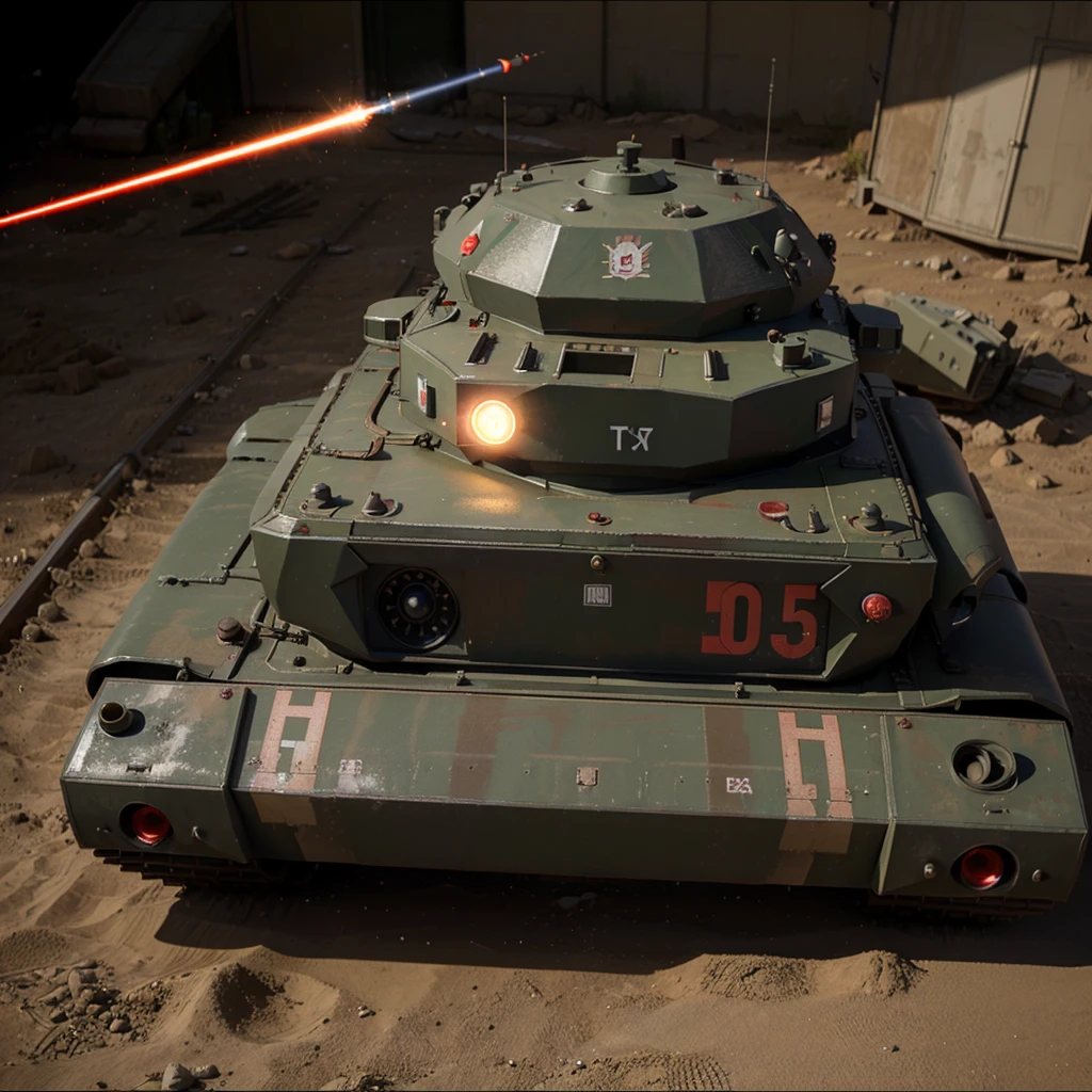 A tank is marked with a laser and a missile is heading towards the laser marked on the tank.