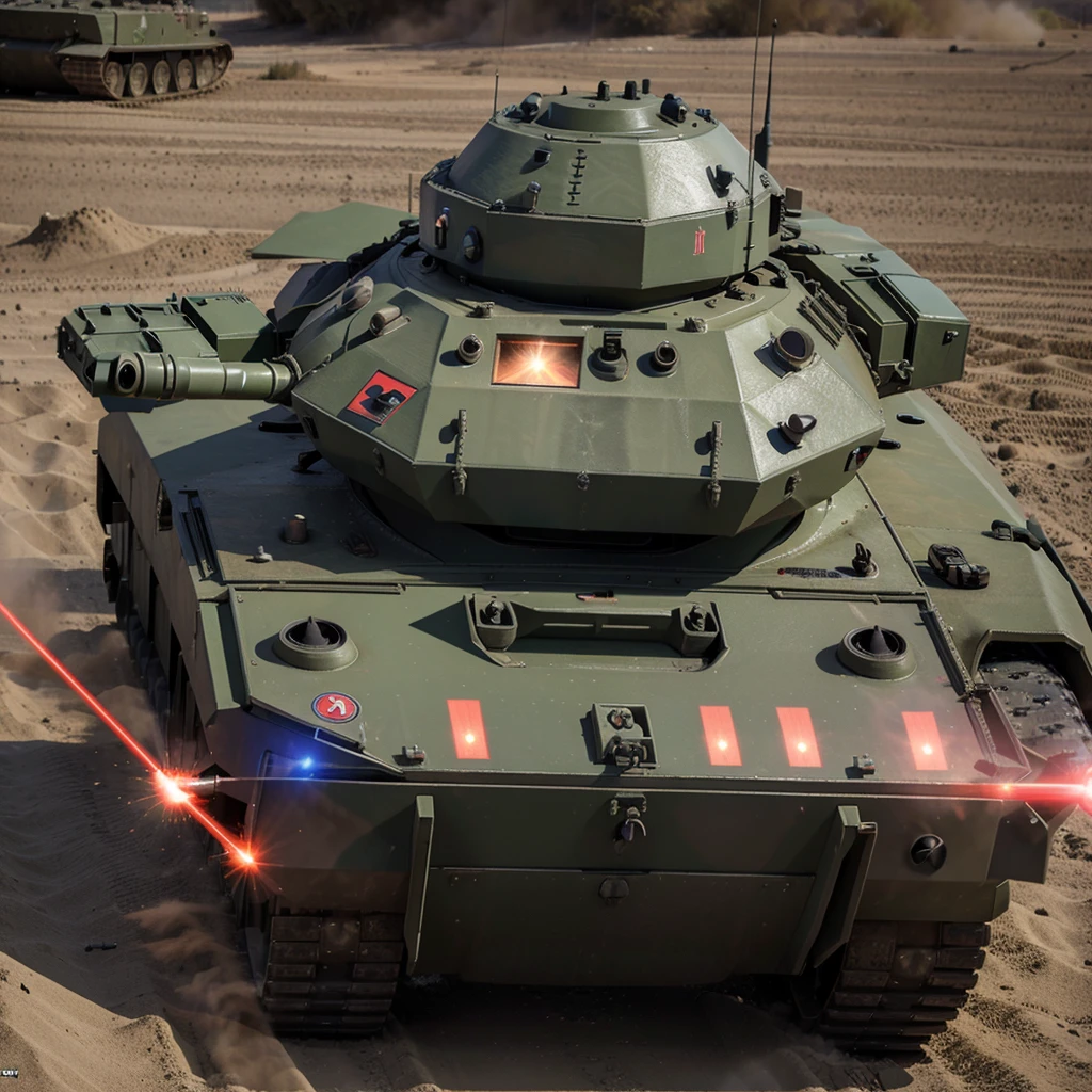 A tank is marked with a laser and a missile is heading towards the laser marked on the tank. 
