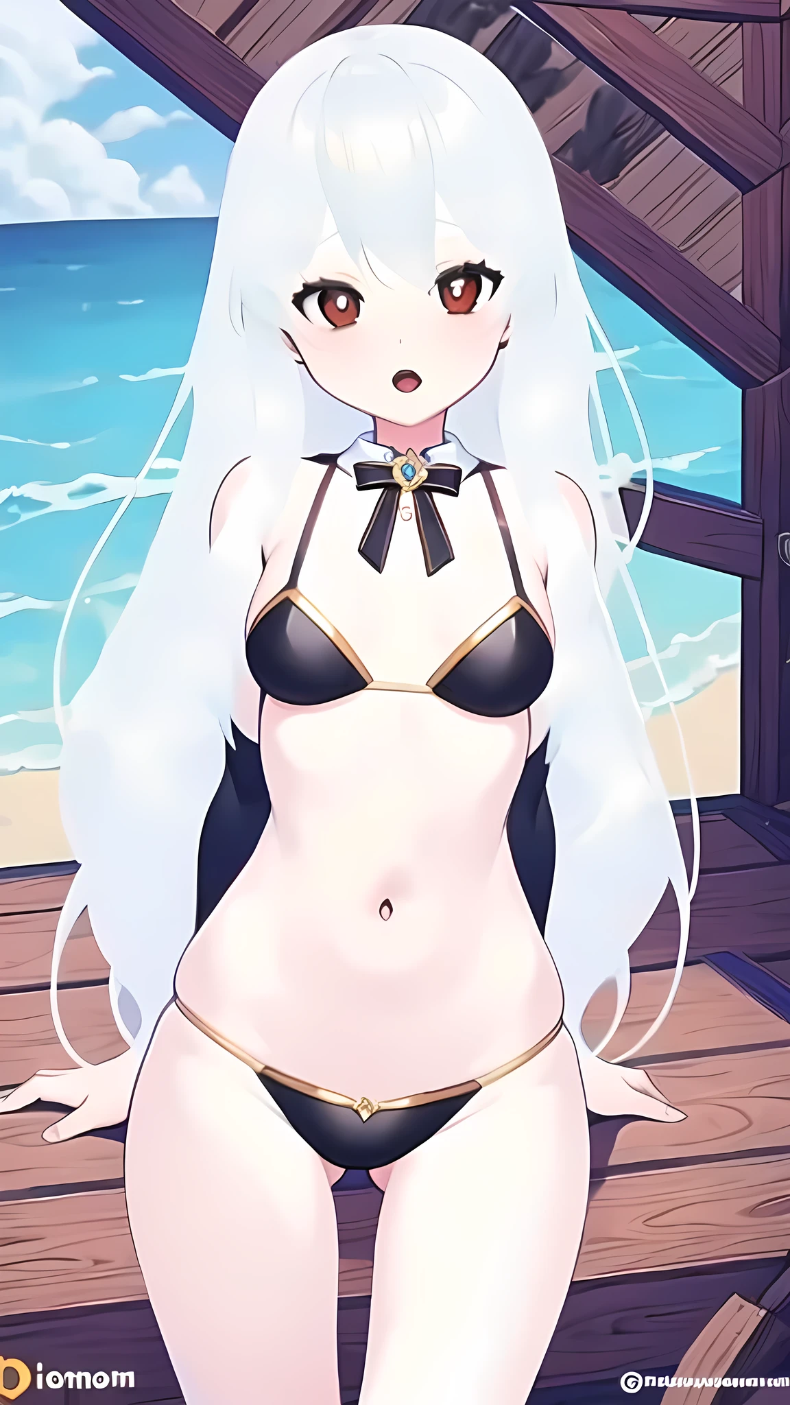 (masterpiece, best quality:1.2), 1girl, solo, big , beach, bikini, beautiful detailed eyes, beautiful detailed lips, extremely detailed face, long eyelashes, swimsuit, sun, ocean, waves, sand, seashells, warm lighting, cinematic, vibrant colors, photorealistic