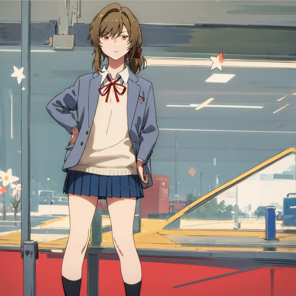 masterpiece, best quality, ultra detailed, 1girl, 1yuzuki, , ribbon,miniskirt,socks,shoes,standing
