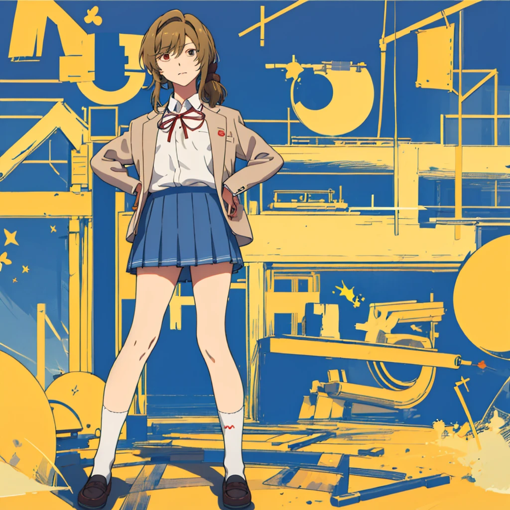 masterpiece, best quality, ultra detailed, 1girl, 1yuzuki, , ribbon,miniskirt,socks,shoes,standing