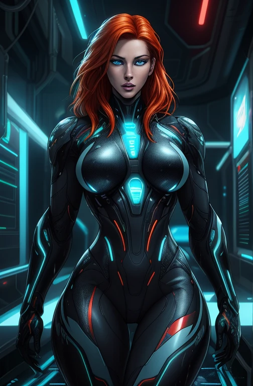 a ginger haired woman, Jennifer Korbin, in a wild and wet space scene, beautiful detailed eyes, beautiful detailed lips, extremely detailed eyes and face, long eyelashes, dramatic pose, dynamic action, futuristic sci-fi environment, glowing lights, neon colors, cinematic lighting, photorealistic, 8k, best quality, masterpiece, ultra-detailed, physically-based rendering, see-through clothing