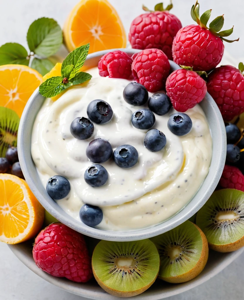 A bowl of yogurt mixed with fruit, honest, Nice looking