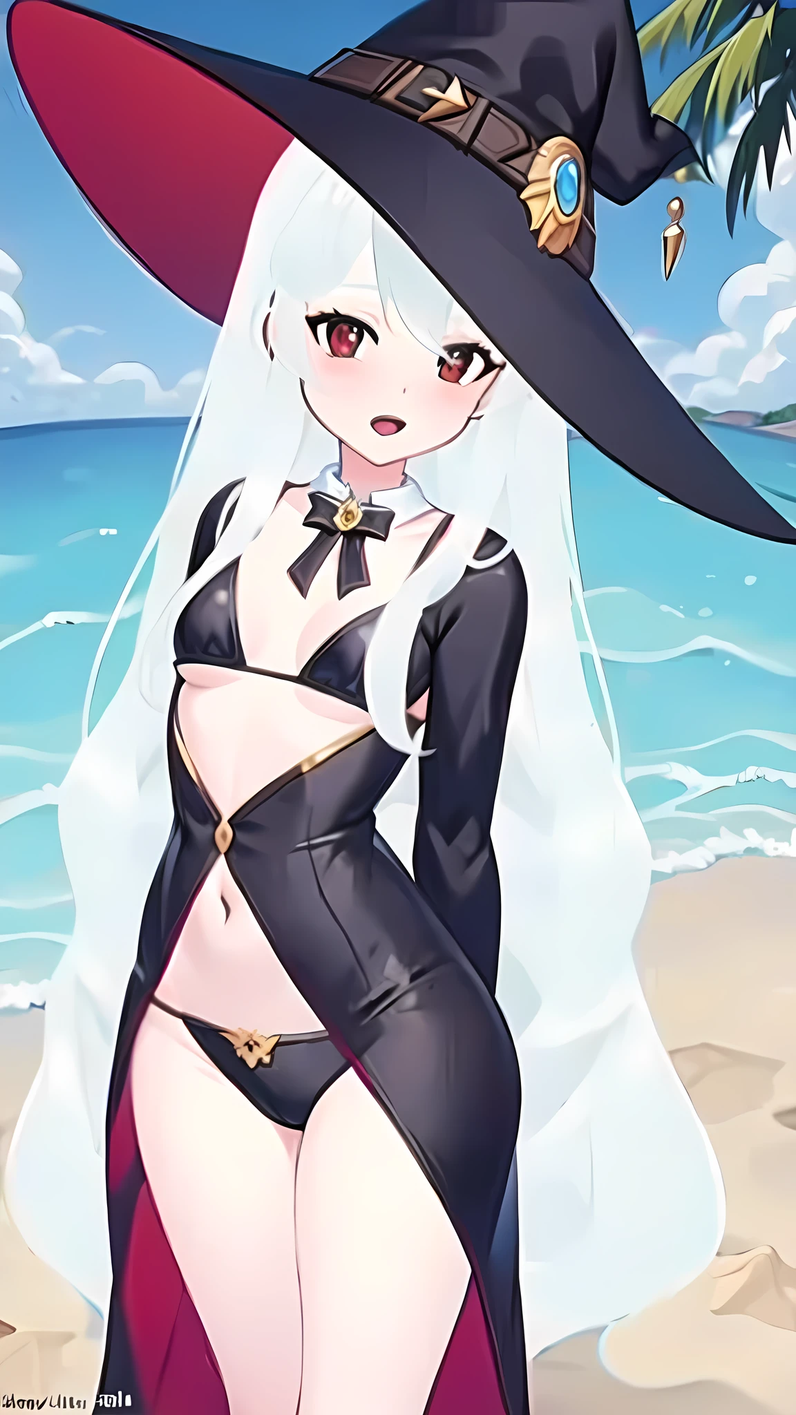(masterpiece, best quality:1.2), 1girl, solo, big ass, beach, bikini, beautiful detailed eyes, beautiful detailed lips, extremely detailed face, long eyelashes, swimsuit, sun, ocean, waves, sand, seashells, warm lighting, cinematic, vibrant colors, photorealistic, white hair