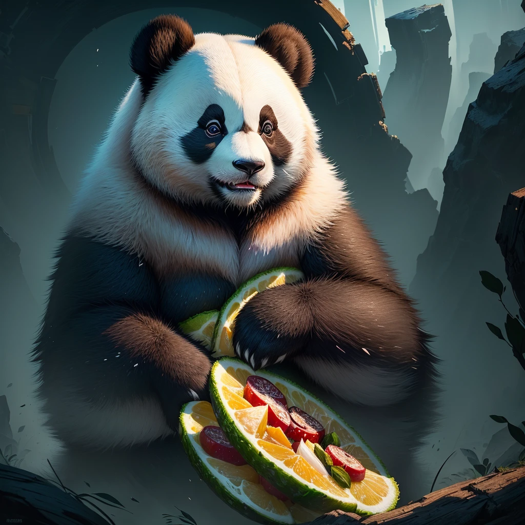 Close-up of a panda with a lot of food on its face, screenshot 4k, Awesome Wallpapers, Android Jones, Great background, Very detailed # No filter, Smooth!!, Animal Face, raccoon, Beasts, Movie screenshots, Advertising images, close!!!!!, killer, Incredible screenshots, Apps, ah、God