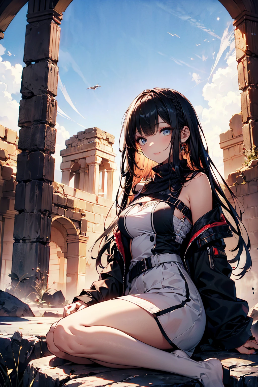 (Cinema Image Board:1.3), Mature woman with long black hair and wearing white clothes, (On the rocks of the desert:1.3), (Under the stars、Rest in an oasis:1.2, Sit in Indian style:1.25, Spread your legs:1.5, Open your legs and raise your knees:1.5, Sitting cross-legged:1.3, With arm pit, in front of Arabic ruins:1.2), Arabic, (Post-apocalyptic:0.2), From Arknights, Gweiz-style artwork, bodybian, Fine details. Girls&#39; Frontline, Beautiful anime illustrations, from Girls&#39; Frontline, Jan J, amazing, 26 years old, (Mature Woman:1.3), (alone:1.5), (SFW:1.25), Saggy breasts, Fuju&#39;s Chest, big , Narrow waist, big ass:1.2, Raised to be sexy, (Dark mahogany medium short hair, Updo, Hair on one eye, Asymmetrical Hair, Curly Hair, Low braid),(Muslim, White scarf, hair band, Today my head, turbaned), (Ultra-high resolution, 8k RAW photos, Photorealistic, Thin contours:1.3, Clear focus), Highest quality, Natural light, Fabric Shading, Blurred Background, Depth of written boundary, Bokeh, (Bright Eyes, Beautiful eyes with fine highlights:1.3, A face with attention to detail), Red lips, Realistic Skins:1.1, Looking down on the audience:1.3, (Dynamic Angle:1.3, Front view:1.1, breast focus:1.3, From below:1.2), (Dynamic pose:1.5, Sexy pose:1.2, Leaning forward), (Captivating smile:1.3), Centered Images, (Wearing a white long jacket and clothes, Wearing a white robe:1.3, ((Bare Chest:1.37)), Platinum Jewelry, Wrap white clothes around your waist, Camel brown long leather boots:1.3, Translucent lace pantyhose), ((Correct Anatomy:1.5)), ((Outdoor:1.2, Overnight:1.3)),