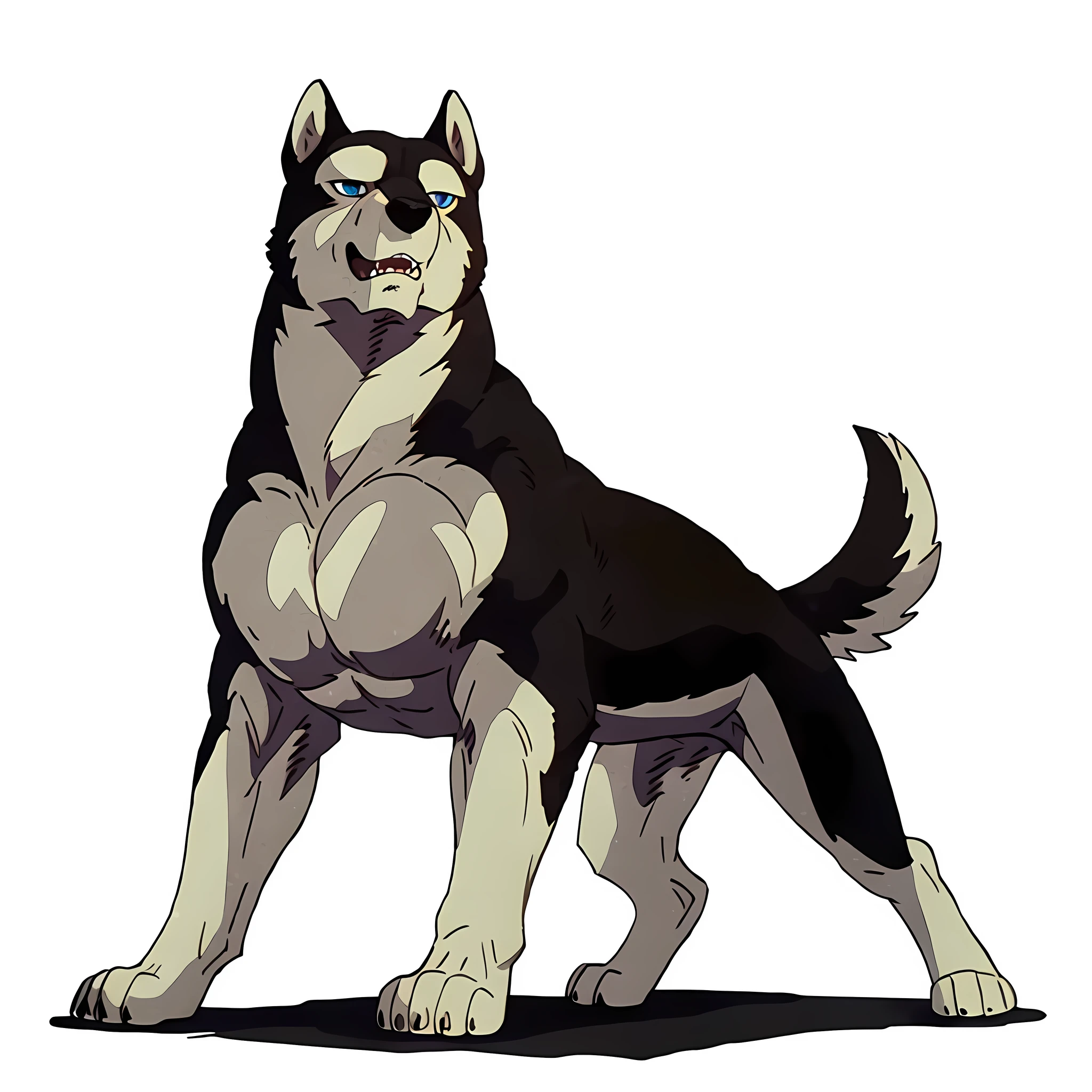 kisaragi (ginga), male, masculine, feral:1.1, quadruped, full body, (muscular forelegs, muscular hindlegs, muscular feral):1.2, pectorals:1.0, paws, detailed, high quality, best resolution, solo, posing, (no background, white background):1.5, shadow on ground, tail, by wfa, by seibear, by rossciaco, by taran fiddler, by echin:0.5, cel shaded, proud, blue eyes