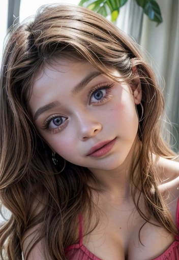 Karol sevilla, imagen ultrarealista de alta calidad de una adolesente. 12 years. (Cuerpo completo). Rostro hermoso, labios rosas, small breasts, mirando al espectador, sonrisa hermosa, maquillaje perfecto. Detalles finos en piel, mejor calidad, obr de arte