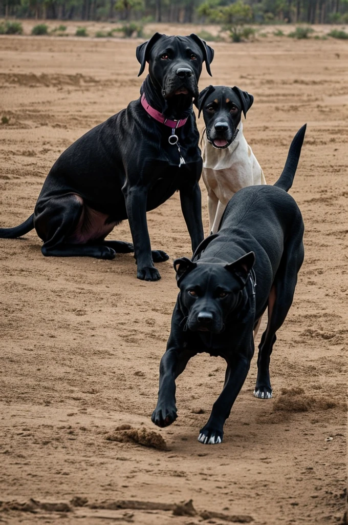 Una perra, cruza de pitbull con labrador, de complejidad delgada, hocico alargado, color amarillo oscuro con partes de su cuerpo blancas