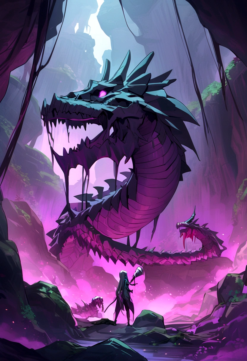 Corpse Pestle, Snake-headed Dragon Skeleton in a Deep Cave