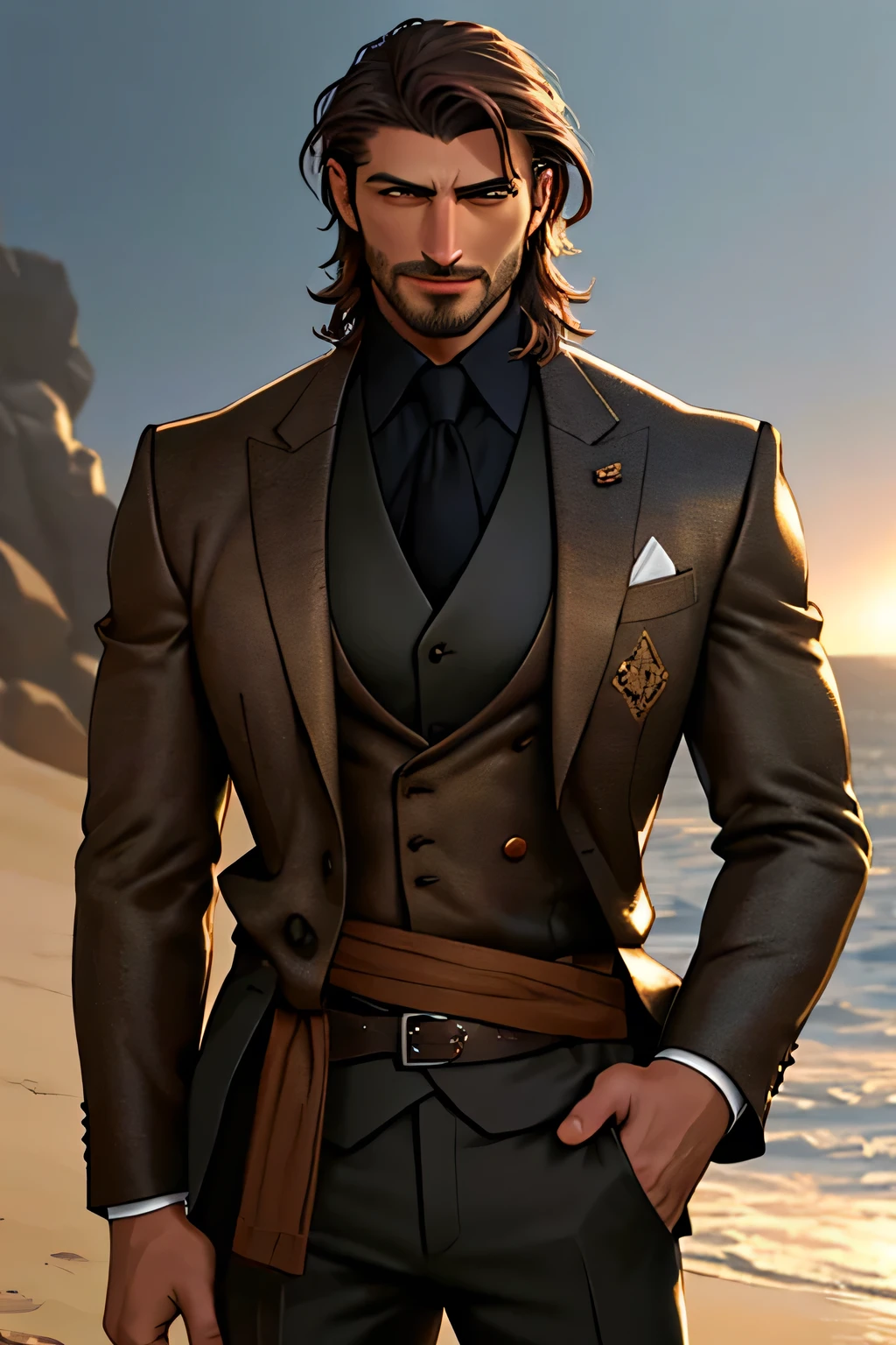 Young male, rugged, handsome, gentleman, dark suit, Turkish man, short but tousled hair, light skin, ultra detail, 8 k, realistic photo, photo, head to waist, head to toe, portrait shot, cinematic light, cinematic color, remarkable, dominant, smouldering and dangerous, ultra realistic