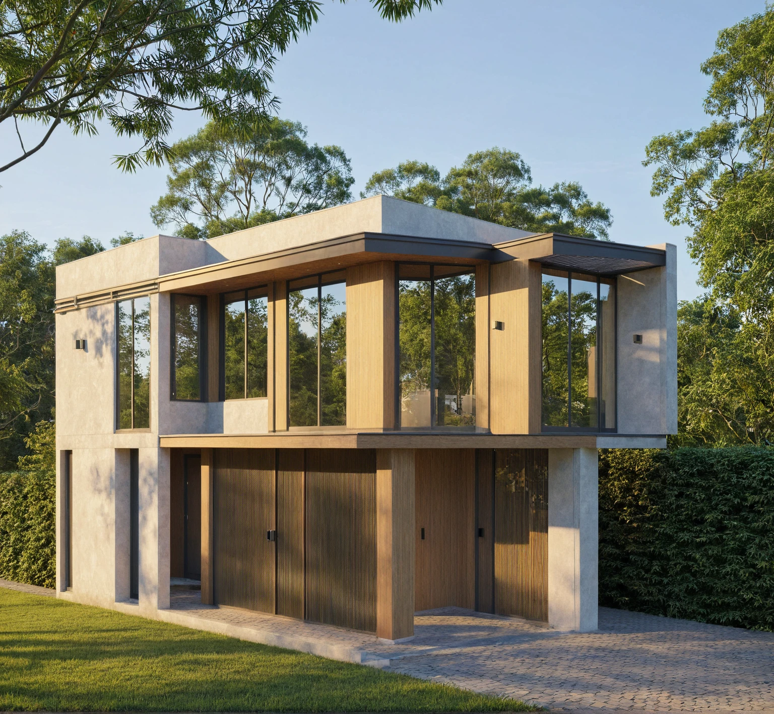 Photo brute,chef-d'artwork, High quality, best quality, authentique, great detail,
Outside, en plein air, style de maison moderne dans la rue, glass windows, grille, plafond en bois,
route,pavement, des arbres, ciel, nuage, (day light:1.1)