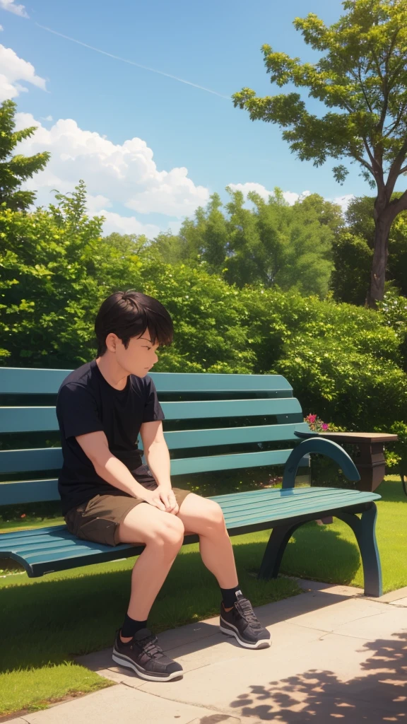 sitting on a park bench