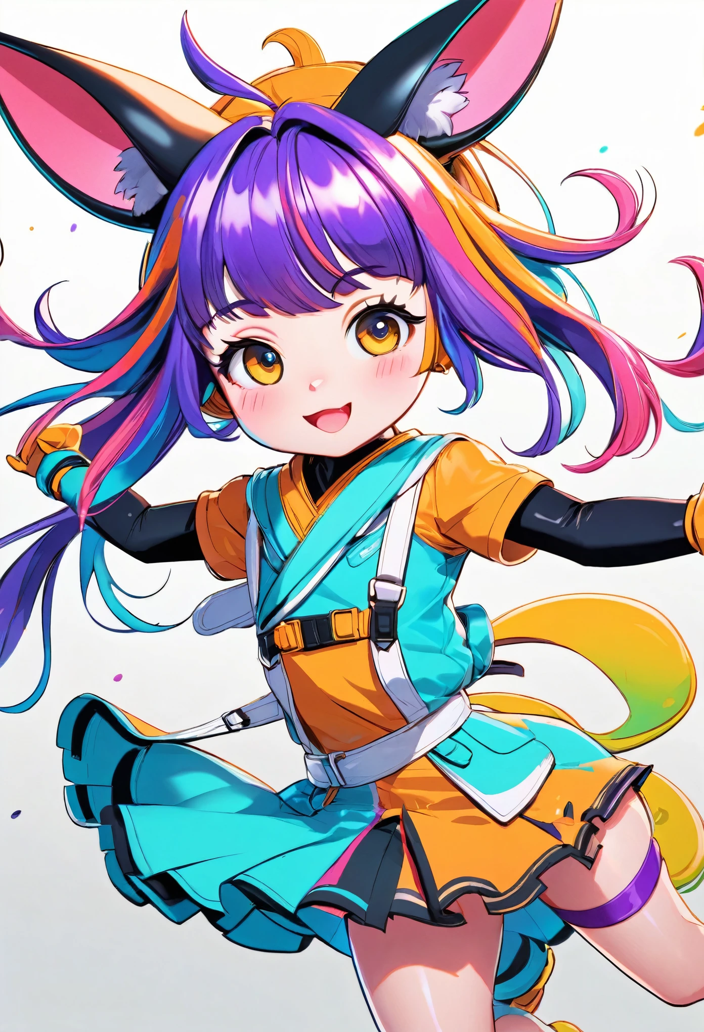 a cartoon character of an anthropomorphized animal, detailed marker outline, 1girl, cute, anime style, dynamic pose, whimsical expression, bright vibrant colors, dynamic lighting, digital painting, masterpiece, (best quality,4k,8k,highres,masterpiece:1.2),ultra-detailed,(realistic,photorealistic,photo-realistic:1.37)