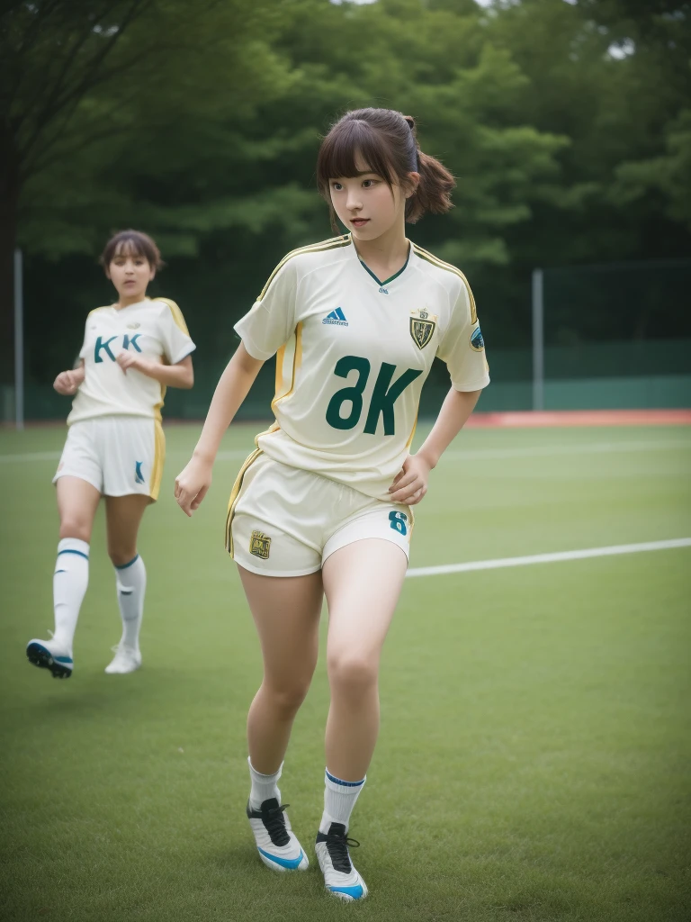 ((8k:1.27), Highest quality, masterpiece, Golden Ratio, Ultra-high resolution:1.2) Photos of cute idol girls
(beautiful:1.1) (Sci-fi warrior woman:1.1), Cute Asian Girl, , Fantasy, detailed, Sports photography, Hasselblad Camera, Depth of written boundary, short hair, Pixie Haircut, Random hair color, Solo Girl, 1 Girl, White skin, Large Breasts: 1.5, Round Breasts, Chubby body type, Full body photo, Soccer Jerseys, Playing soccer, soccer ball, Soccer Shoes